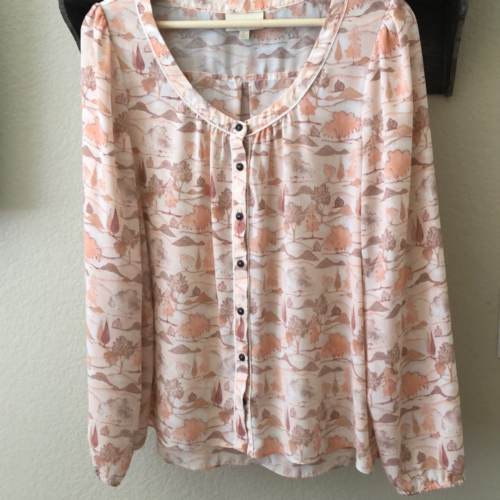 ModCloth Hillside Trees Scenic Button-Up Blouse